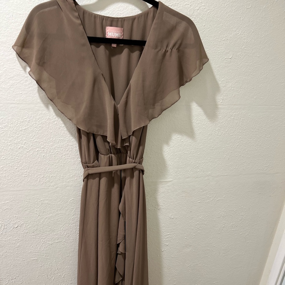 Show Me Your MuMu Dress - Jess Ruffle Midi Dress ~ Dune Chiffon - Medium